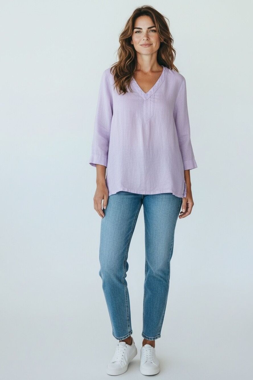 Hot Cotton by Marc Ware Linen Lavender Sz Large Blouse